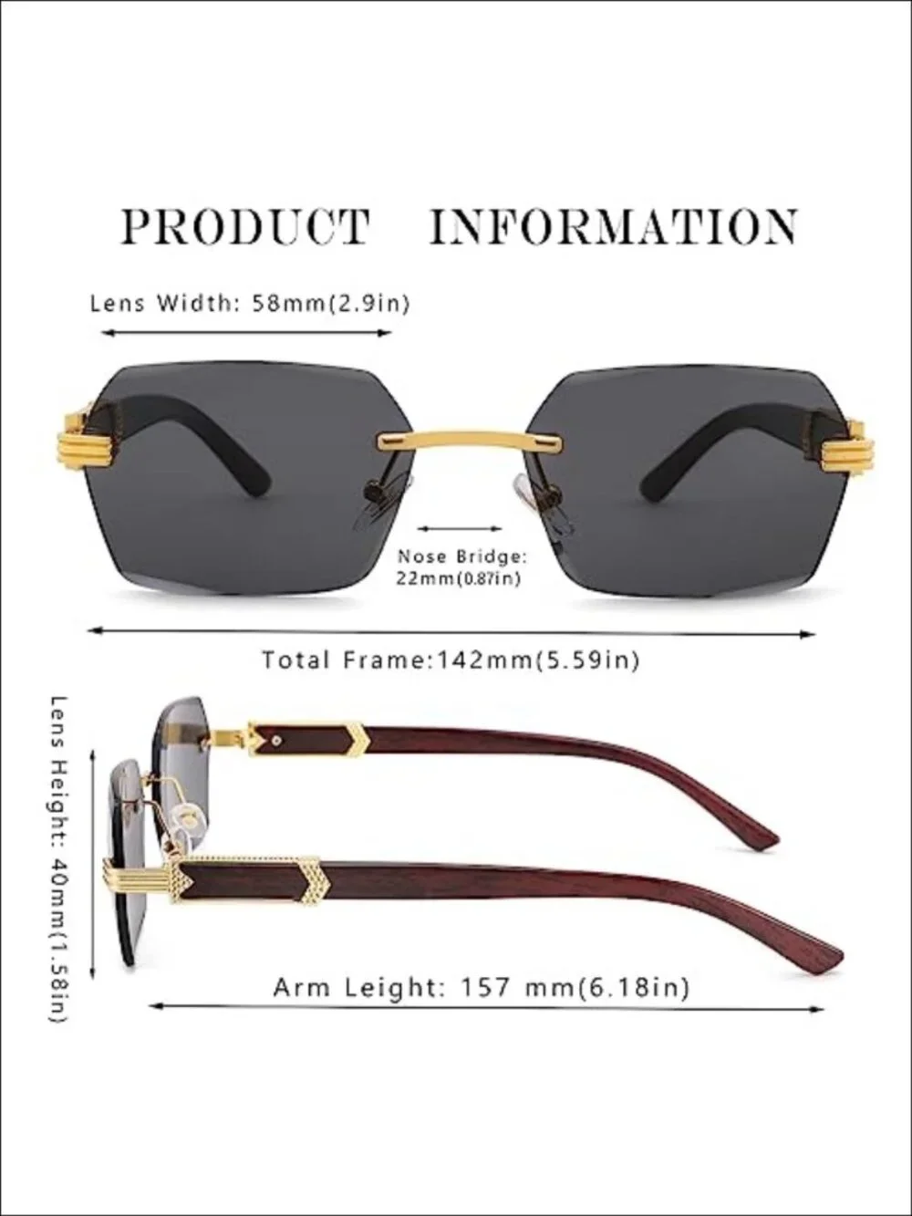 Rimless Rectangle Sunglasses Retro Y2K Shades UV400 Unisex